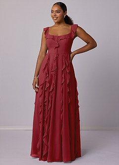 Barbie ♥ Azazie Bridesmaid Dresses Pomegranate A-Line with Pockets Chiffon Dress image9