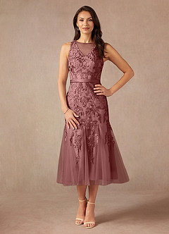 Azazie Herrin vestidos de madre de la novia Vestido de Rosa Del Desierto de Encaje de Sirena image5