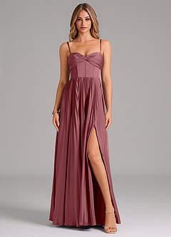Azazie Tyla Bridesmaid Dresses Desert Rose A-Line Sweetheart Neckline Stretch Satin Dress image1