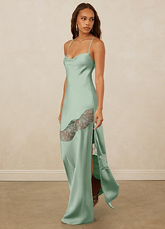 Christian Siriano Bridal for Azazie 1012 Bridesmaid Dresses Agave Sheath Lace Stretch Satin Dress image3