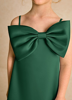 Azazie Kiwi Blumenmädchenkleider A-Linie Spaghetti Riemen Matte Satin Kleid Dunkelgrün image6