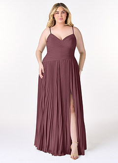 Azazie Vini Bridesmaid Dresses Sangria A-Line V-Neck Pleated Chiffon Dress image7