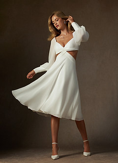 Azazie Delfina Wedding Dresses Diamond White A-Line V-Neck Pleated Chiffon Dress image6