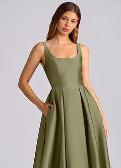 Azazie Amalie Bridesmaid Dresses Pistachio A-Line Pleated Stretch Satin Dress image2