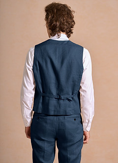 front Harrison Dark Navy 100% Linen Suit Vest