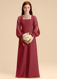 Azazie Bondi Junior Pomegranate A-Line Blouson Chiffon Dress image4