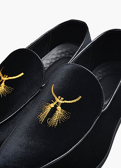 front Men's Velvet Embroidered Slip-On Loafers