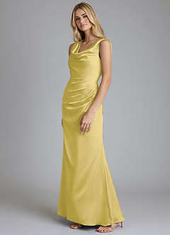Azazie Tallie Bridesmaid Dresses Canary Mermaid Pleated Stretch Satin Dress image2