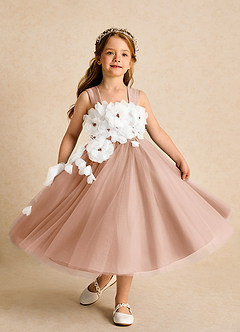 Azazie Dovey Abiti da Ragazza di Fiori Abito Principessa in Tulle Fiocco Champagne Rosa image4