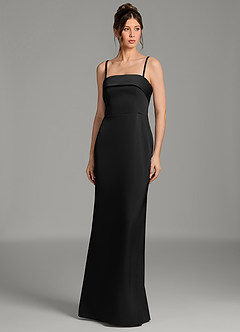 Azazie Phoenyx Bridesmaid Dresses Black Sheath Strapless Stretch Satin Dress image7