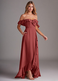 Azazie Lyra Bridesmaid Dresses Terracotta A-Line Chiffon Convertible Dress image6