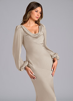 Azazie Rylina Bridesmaid Dresses Frost Mermaid Long Sleeve Stretch Satin Dress image6