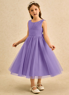 Azazie Macaron Robe Demoiselle D'honneur Fillette Robe Trapèze en Tulle Plissée Tahiti image4