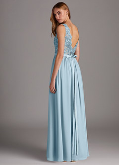 Azazie Elly Bridesmaid Dresses Sky Blue A-Line Lace Scoop Neck Chiffon Dress image5