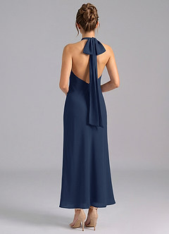 Azazie Velli Bridesmaid Dresses Dark Navy Mermaid High Neck Chiffon Dress image2