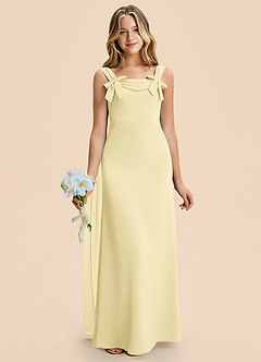 Azazie Chelsea Junior Lemon Sorbet Sheath Pleated Stretch Satin Dress image4