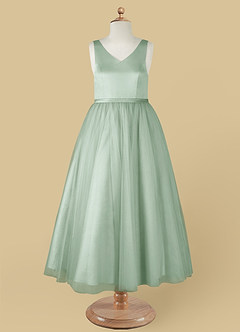 Azazie Marybell Flower Girl Dresses Agave A-Line Bow Tulle Dress image9