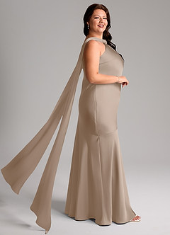 Azazie Kinsley Bridesmaid Dresses Taupe Mermaid Side Slit Stretch Satin Dress image9