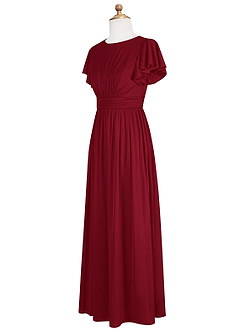Azazie Mosley A-Line Ruched Mesh Floor-Length Junior Bridesmaid Dress image9