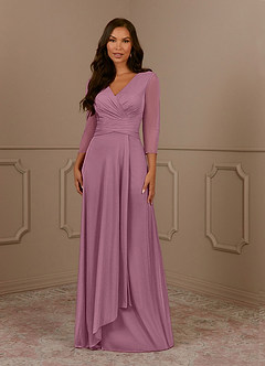 Azazie Annetta Mother of the Bride Dresses Vintage Mauve A-Line V-Neck Pleated Mesh Dress image1