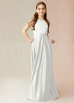 Azazie Arianthe Junior White A-Line with Pockets Stretch Satin Dress image4