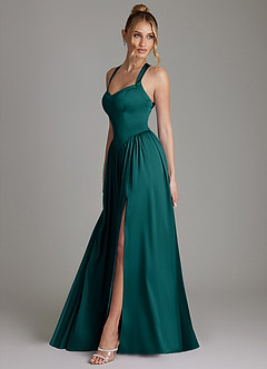 Azazie Francis Bridesmaid Dresses Peacock A-Line Corset Stretch Satin Dress image6