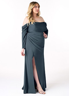 Azazie Hallie Bridesmaid Dresses Twilight Mermaid Off-The-Shoulder Long Sleeve Stretch Satin Convertible Dress image16