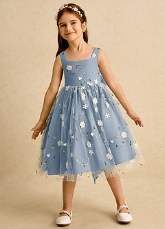 Azazie Bean Blumenmädchenkleider Ballkleid ärmellos Tüll Kleid Staubblau image3