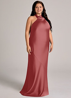 Azazie Velli Abiti da Damigella Abito Sirena in Raso Elasticizzato Collo Alto Rosa Antica image10