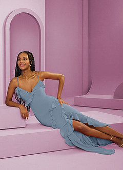 Barbie ♥ Azazie Bridesmaid Dresses Dusty Blue Sheath Chiffon Dress image8