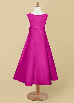 Azazie Lindy Flower Girl Dresses Fuchsia A-Line Pleated Matte Satin Dress image11