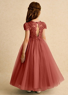 Azazie Puff Flower Girl Dresses Terracotta Ball-Gown Lace Tulle Dress image7