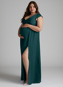 Azazie Allessia Maternity Bridesmaid Dresses A-Line Pleated Stretch Satin Floor-Length Dress image8
