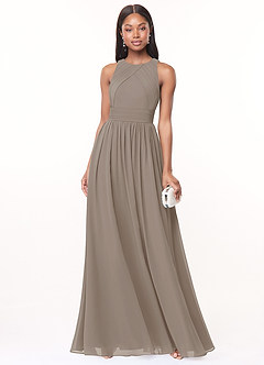 Azazie Harper Bridesmaid Dresses Taupe A-Line Pleated Chiffon Dress image1