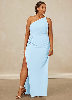 Christian Siriano Bridal for Azazie 1003 Bridesmaid Dresses Sky Blue Sheath One Shoulder Chiffon Dress image11