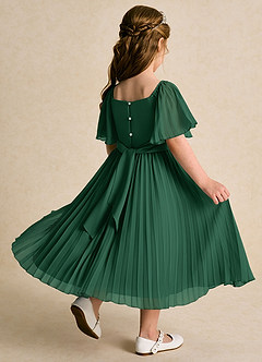 Azazie Gisele Flower Girl Dresses Dark Green A-Line Pleated Chiffon Dress image3