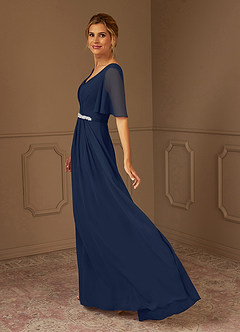 Azazie Tricia Mother of the Bride Dresses Dark Navy A-Line V-Neck Pleated Chiffon Dress image7