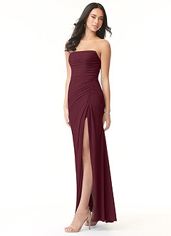 Azazie Darria Vestidos de damas de honor Vestido de Cabernet de Chifón elástico de Corte Recto Convertible con Escote Cuadrado Plisado image3