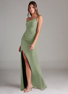Azazie Eren Abiti da Damigella Abito Tubino in Chiffon Monospalla Pistacchio image6