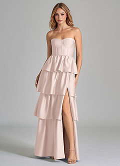 Azazie Faye Bridesmaid Dresses Blushing Pink A-Line Ruched Stretch Satin Dress image4