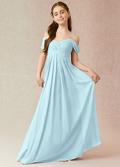 Azazie Kaitlynn Junior Cloud Blue A-Line Off the Shoulder Chiffon Dress image1