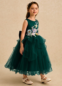 Azazie Savannah Flower Girl Dresses Pine Ball-Gown Lace Tulle Dress image4