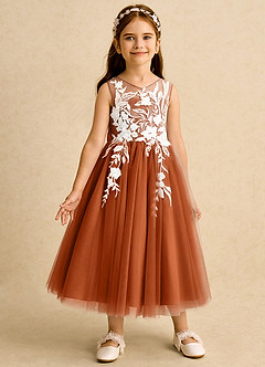 Azazie Sundae Flower Girl Dresses Burnt Orange Ball-Gown Lace Dress image5