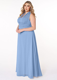 Azazie Fifi Vestidos de damas de honor Vestido de Azul Acero de Gasa de Corte En A Convertible con Sin tirantes image15