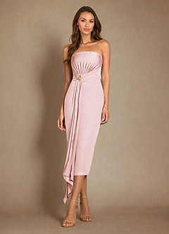 Azazie Dinanta Mother of the Bride Dresses Blushing Pink Column Pleated Chiffon Dress image4