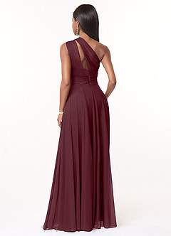 Azazie Charlize Bridesmaid Dresses Cabernet A-Line One Shoulder Mesh Dress image2