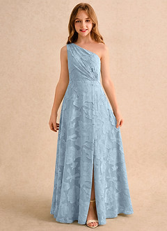 Azazie Pudles Girls Formal Robe Demoiselle D'honneur Fillette Robe Trapèze en Blumen-Burnout Asymétrique Bleu Ciel image4