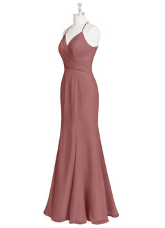 Azazie Carolina Robes de demoiselle d'honneur Robe Sirène en Mousseline de soie Rayé Rose Du Désert image8