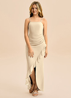 Azazie Buzzy Junior Robe Fourreau en Mousseline de soie Plissée Champagne image4