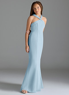 Azazie Rue Junior Sky Blue Mermaid Side Slit Chiffon Dress image3